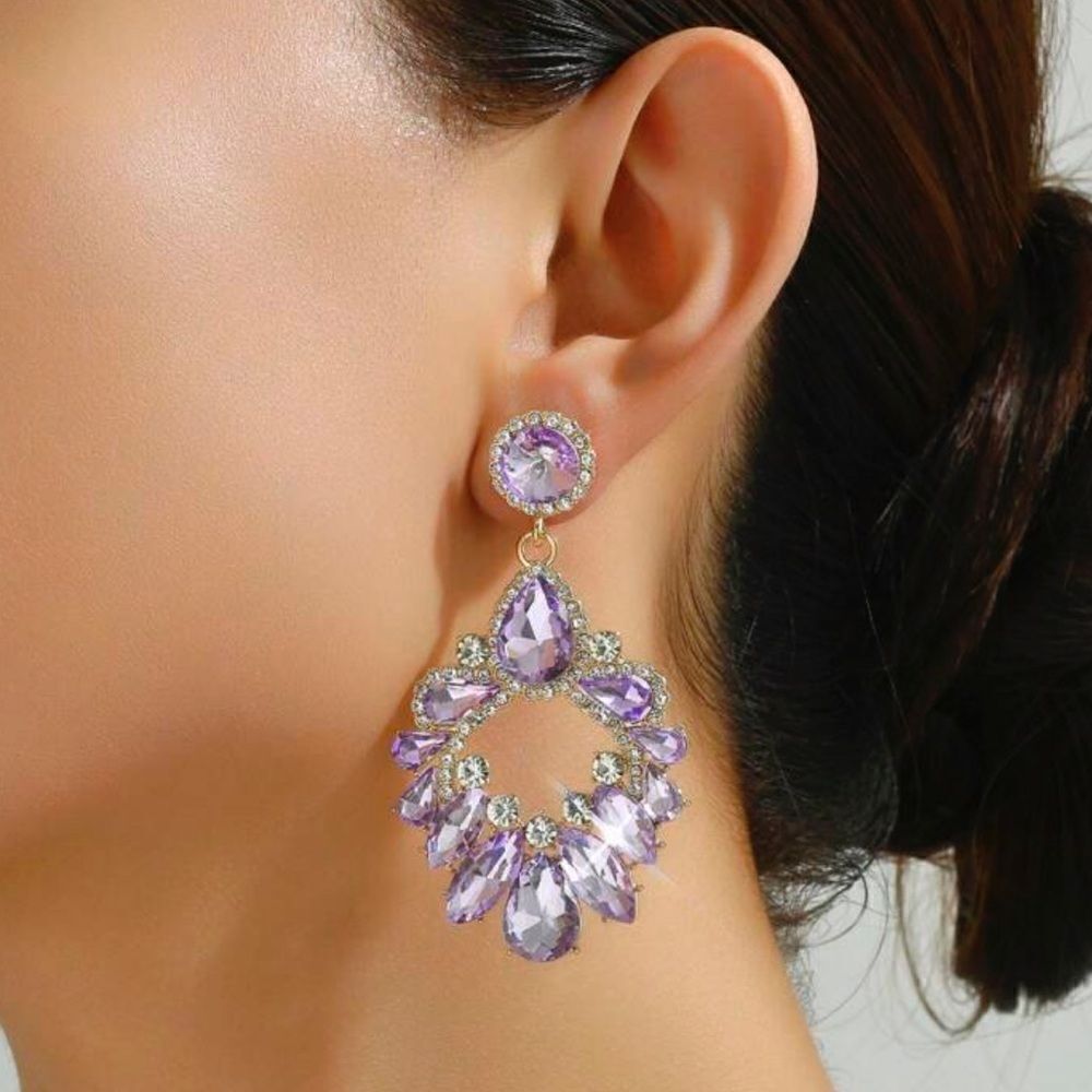 Purple drop stone earrings A334